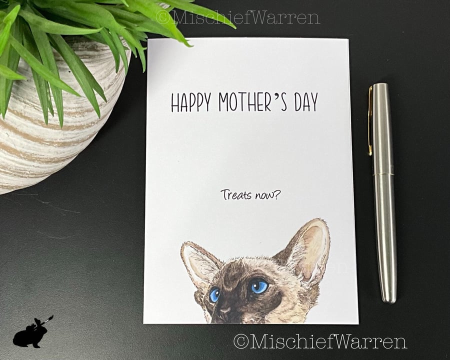 Siamese Cat Art Card. Blank or personalised for any occasion for cat lover.