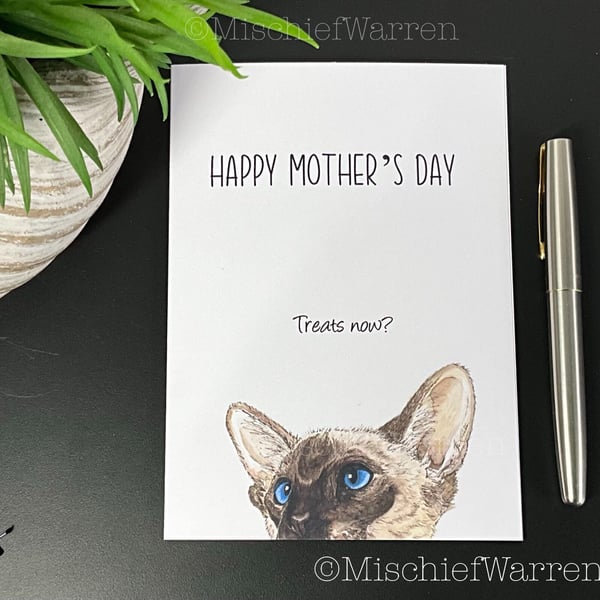 Siamese Cat Art Card. Blank or personalised for any occasion for cat lover.