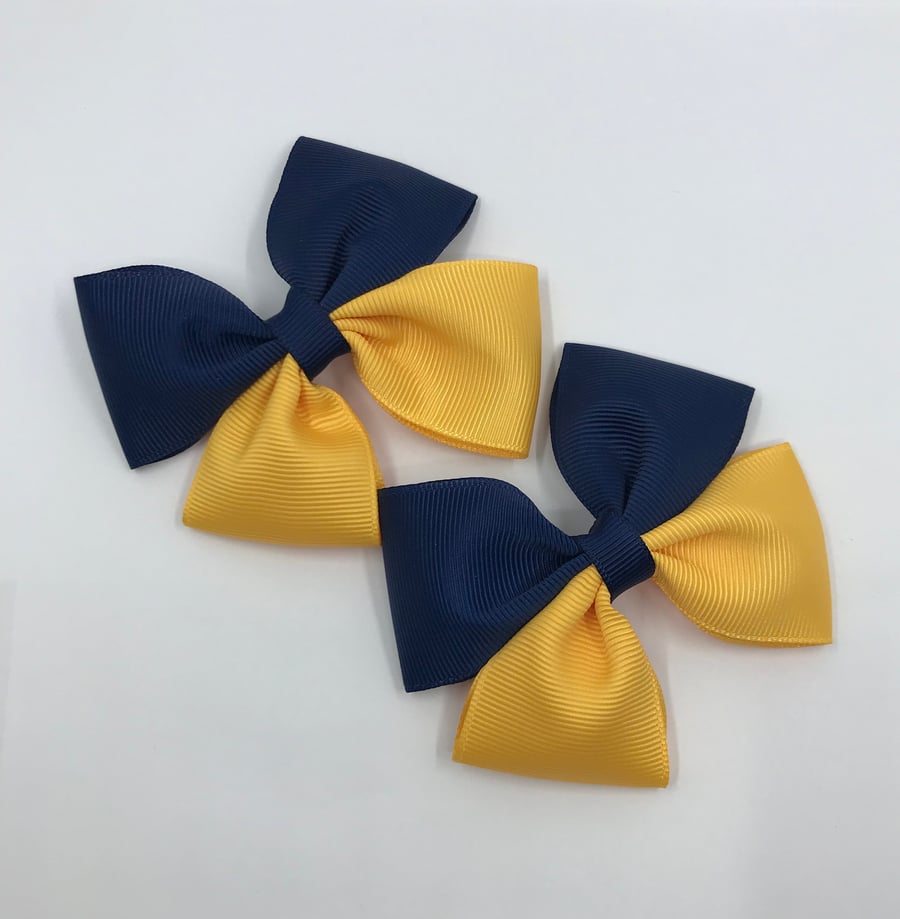 Navy and Yellow Gold Two Tone Double with Bows on Clips (pair)