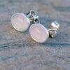 Sterling Silver Oval Stud Earrings with Rose Quartz Gemstones