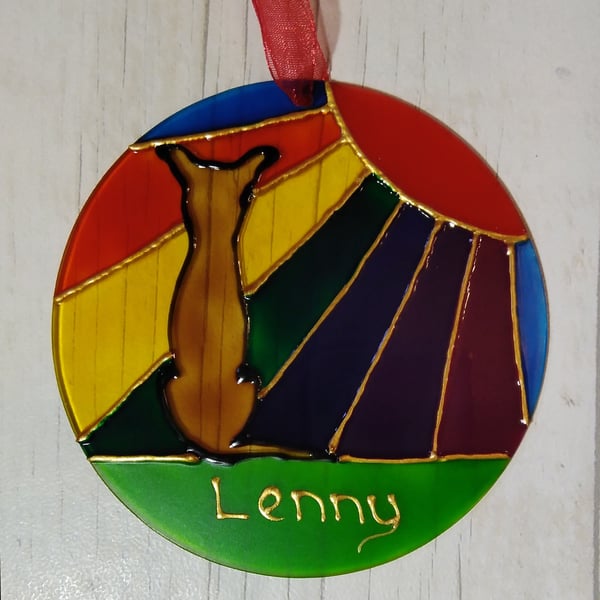 Whippet Rainbow Sunshine pet memorial sun catcher decoration. Hand painted. 