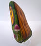 Wooden Fairy Door Rock Art, Hand Painted with Window and Mushrooms