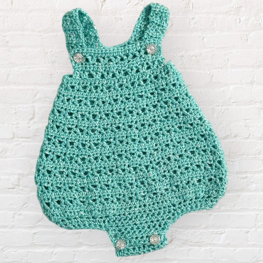 Teal Green Crochet Romper 0-6 Months - Girls' Summer Outfit