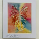 Mounted Monoprint with Hand Embroidery - Arum Lily Leaf