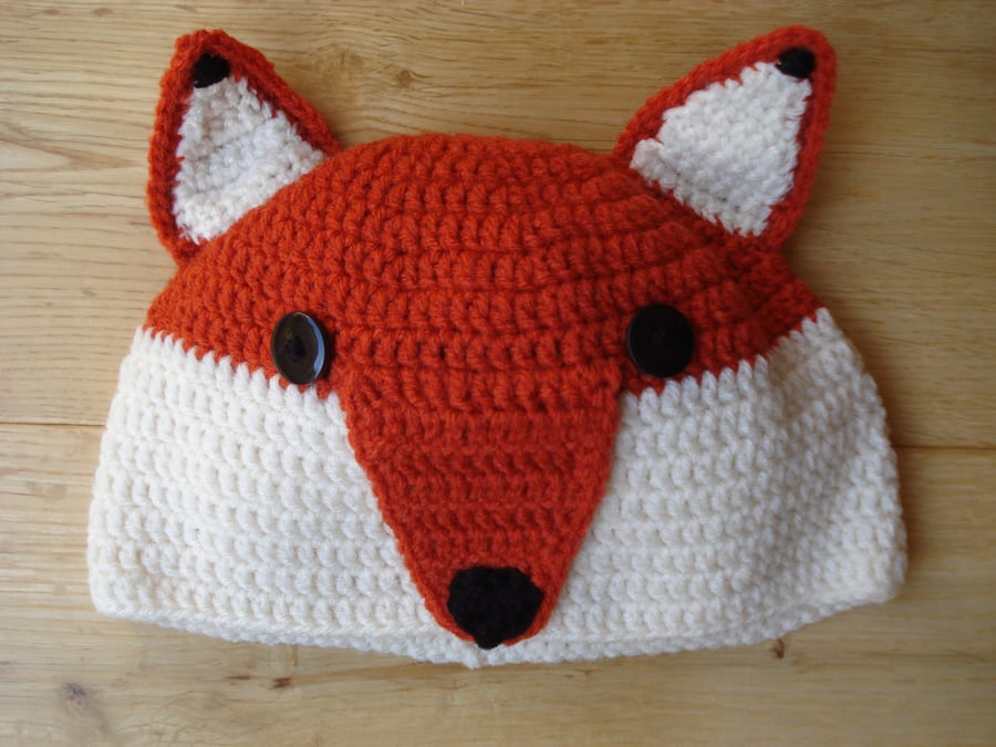 Crochet Fox Hat and with Button Eyes to Fit 2-4 Years Approx (R279)