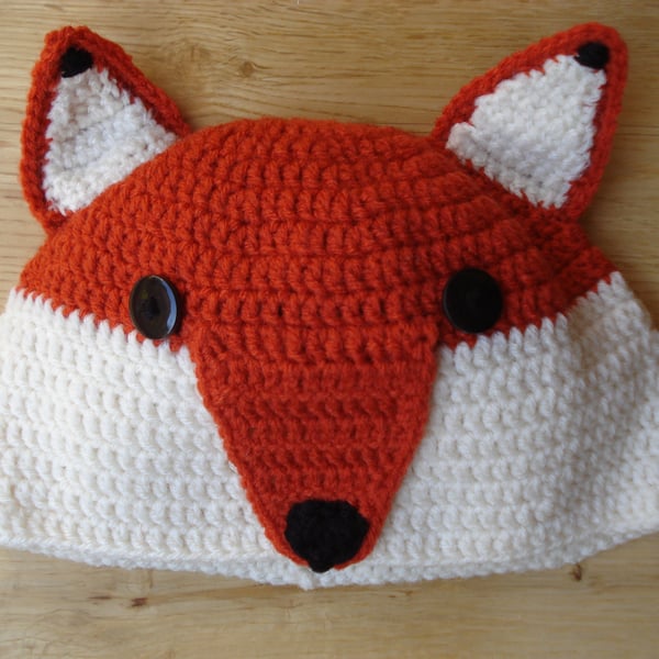 Crochet Fox Hat and with Button Eyes to Fit 2-4 Years Approx (R279)