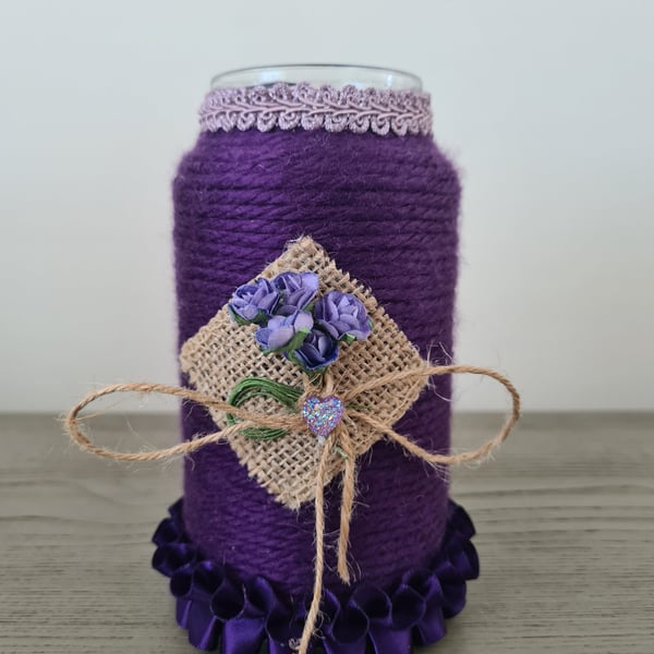 Dark Purple Yarn Wrapped Vase With Flower Detail 