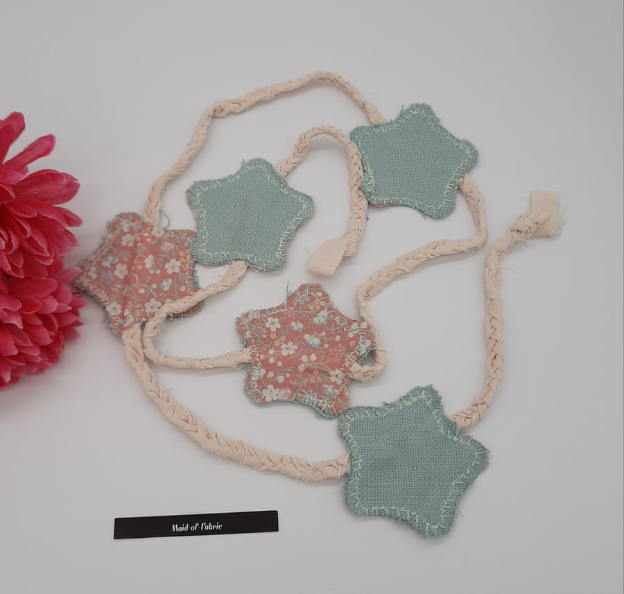 Star plaited garland in pink and green. SALE 