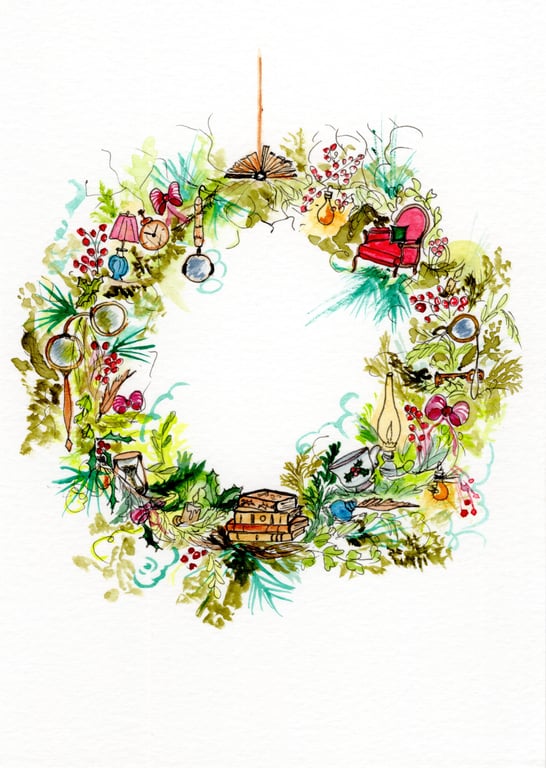 Bookish Christmas Wreath Card – Festive Wreath for Book Lovers