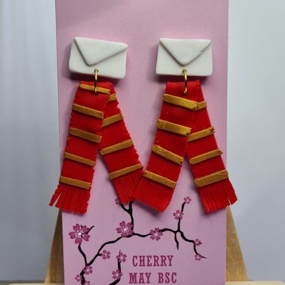 Scarf - Red Dangle earrings