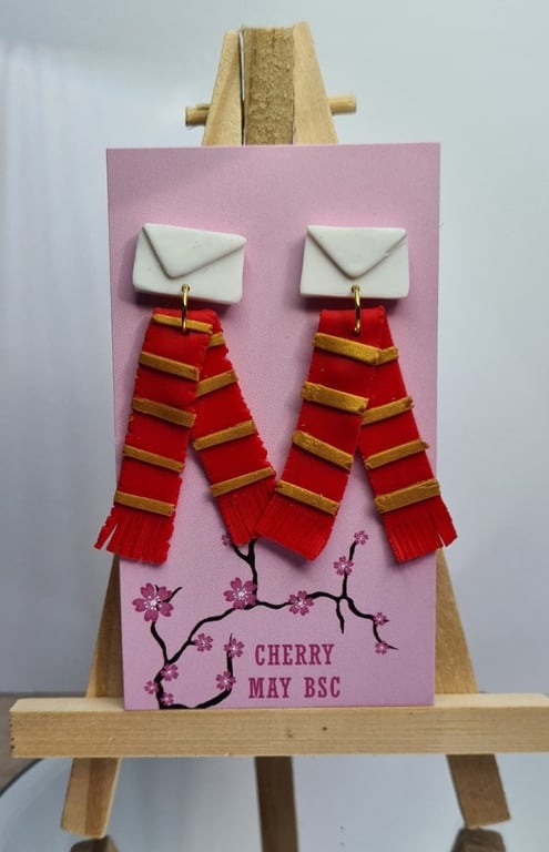 Scarf - Red Dangle earrings