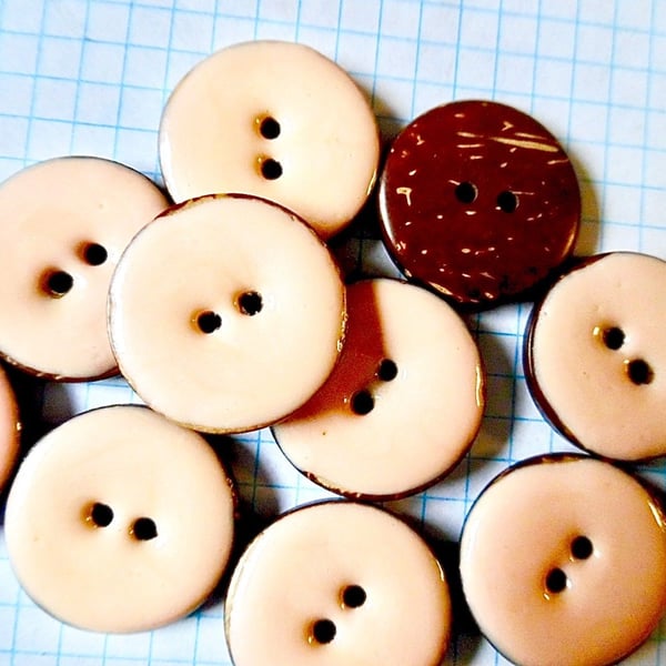 10 Pink Coconut Shell, Enamelled Buttons