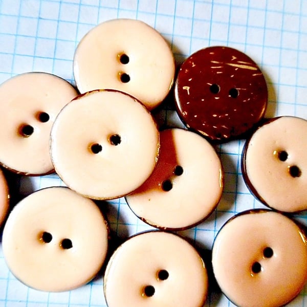 10 Pink Coconut Shell, Enamelled Buttons