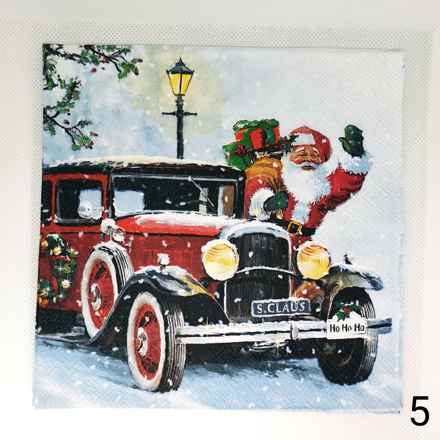 10 Pcs 33cm x 33cm Christmas Old Vintage Car Tissue Paper Decoupage