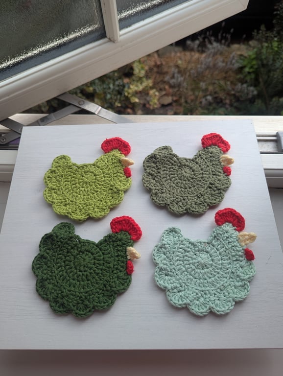Crochet Chicken Coasters - All Greens 