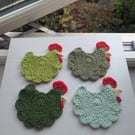 Crochet Chicken Coasters - All Greens 