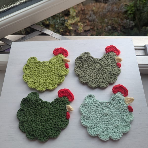 Crochet Chicken Coasters - All Greens 