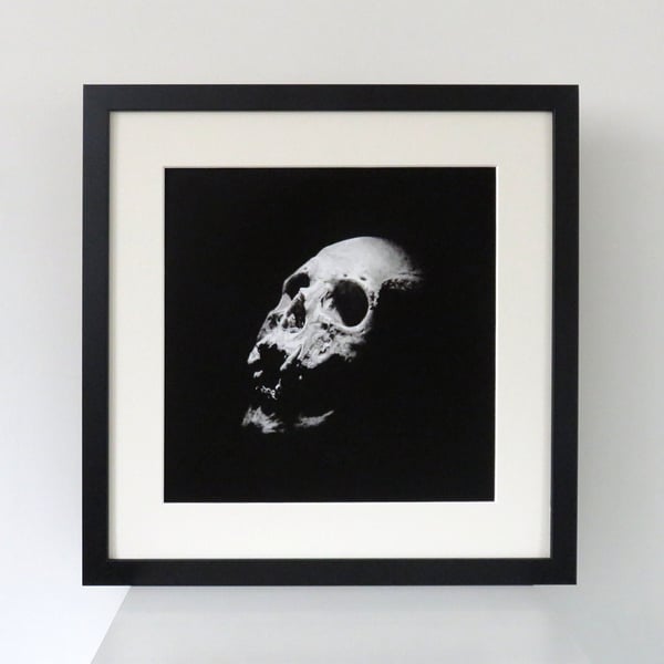 Human skull framed fine art print, memento mori gothic decor