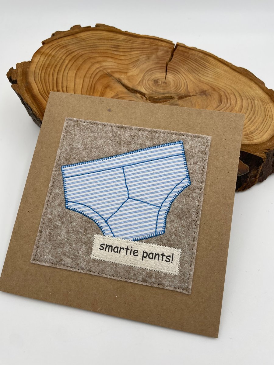 Smarty pants appliqué card