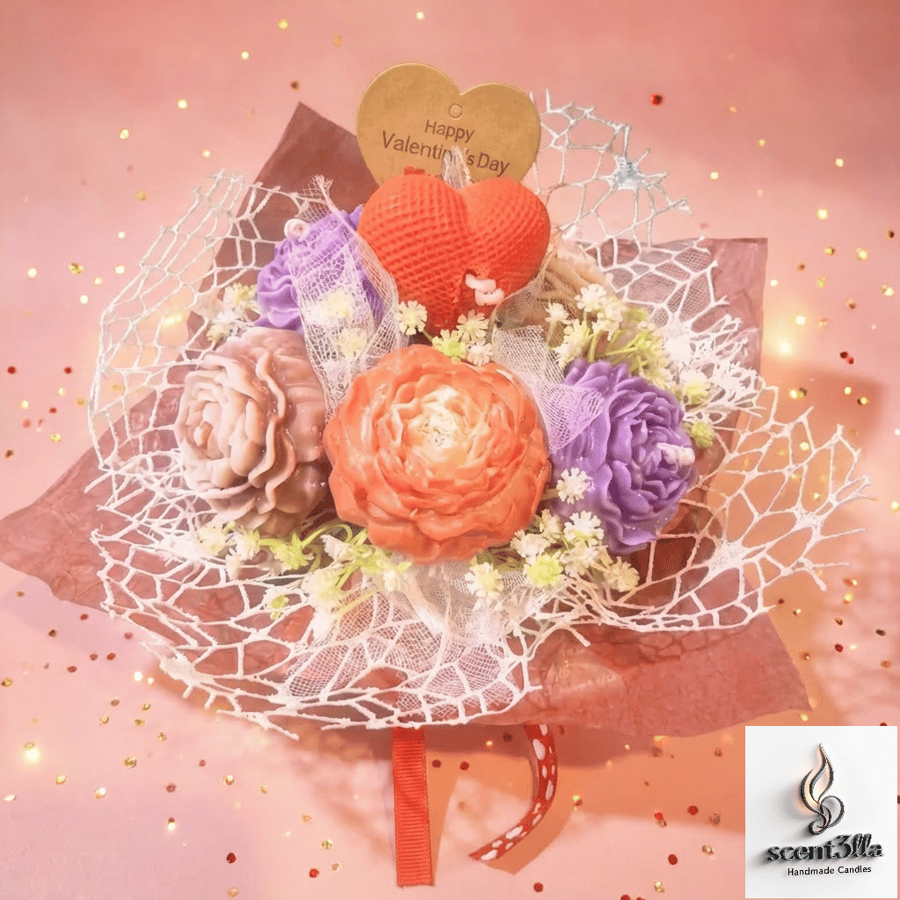 Eternal Bloom Valentine’s Day Candle Bouquet – Handcrafted Floral Wax Sculptur