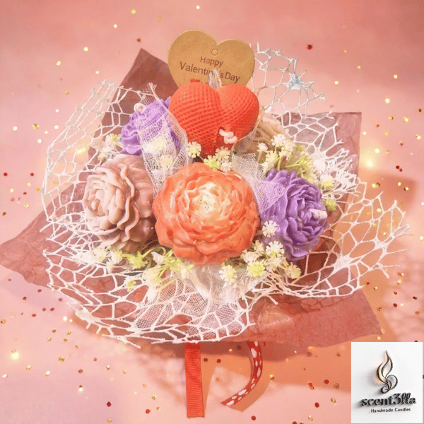 Eternal Bloom Valentine’s Day Candle Bouquet – Handcrafted Floral Wax Sculptur