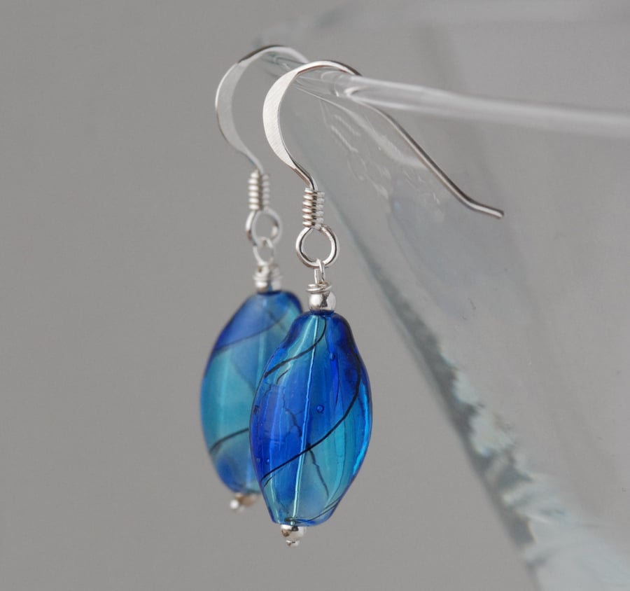 blown glass and silver earrings - light and dark blue bright version - last pair