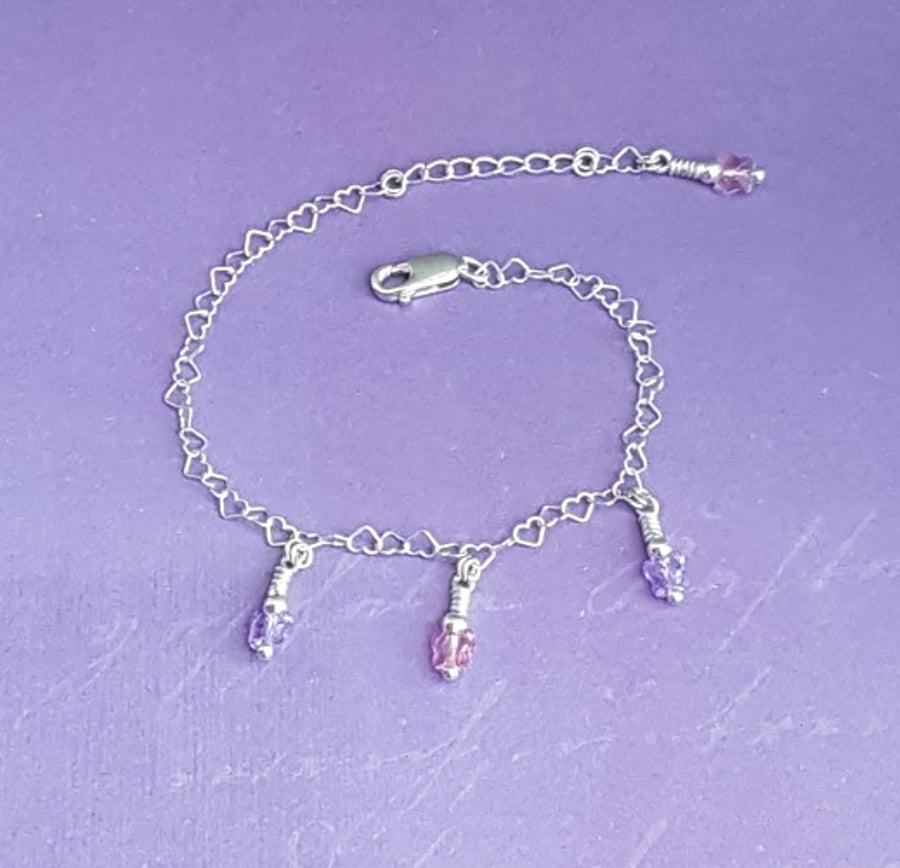 Gorgeous Hearts and Butterflies Sterling Silver Bracelet.