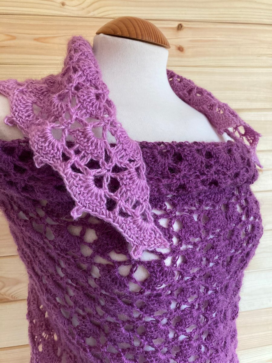 Lilac Shawl in Soft Mohair Yarn