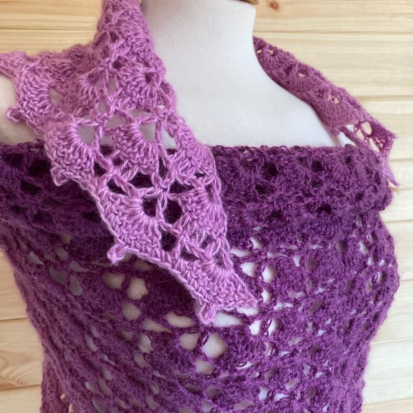 Lilac Shawl in Soft Mohair Yarn