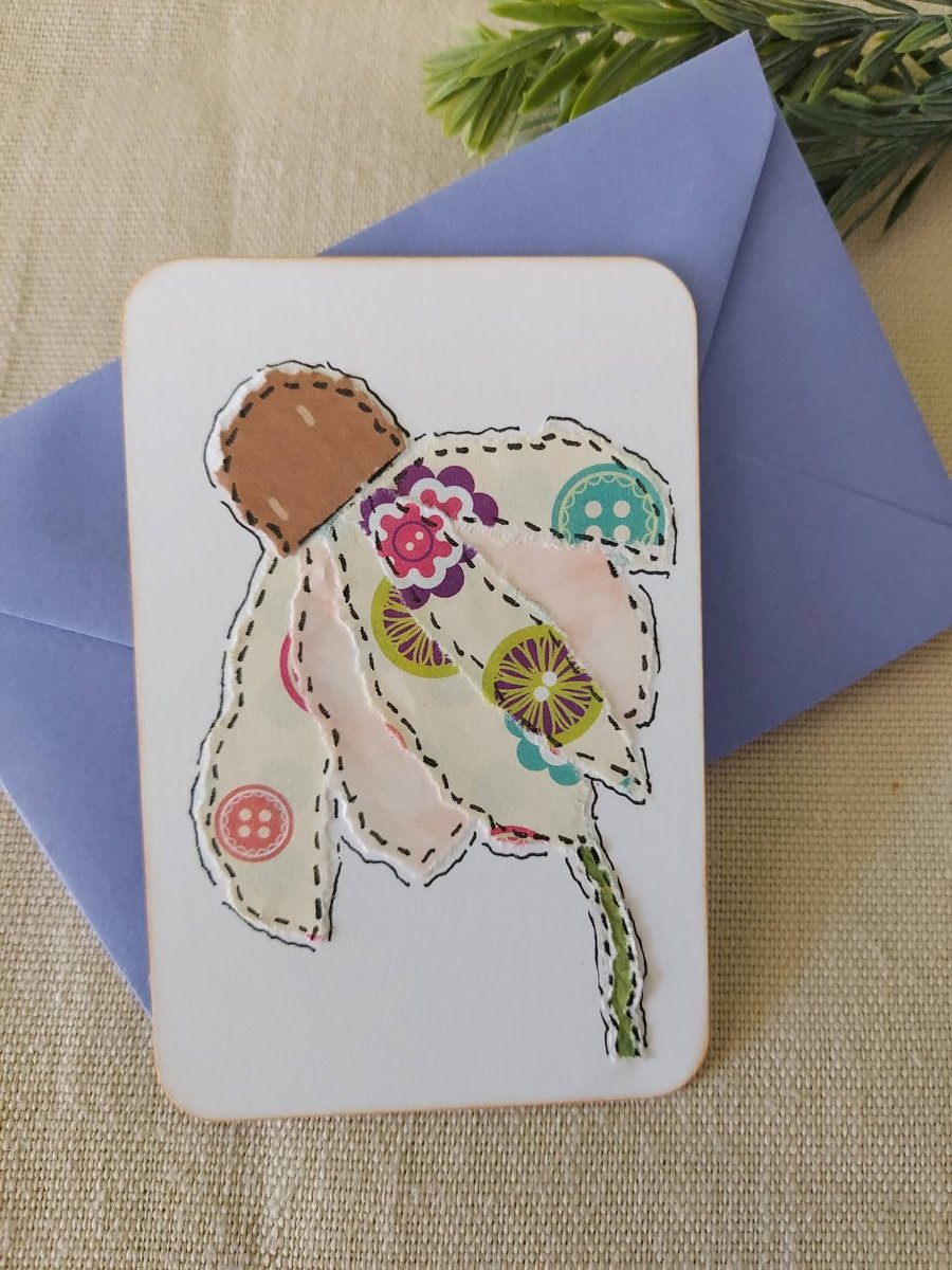 Handmade Flower Collage Notecard - Eco-friendly Flat Card (A6) - Blush 