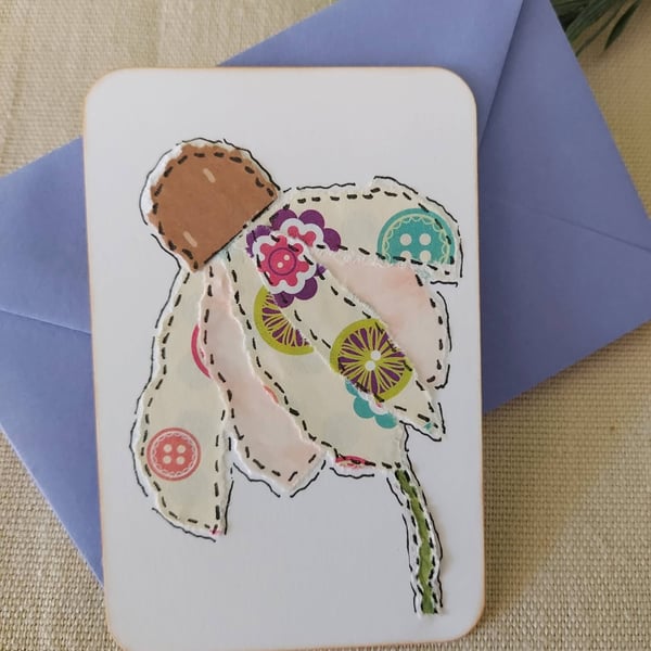 Handmade Flower Collage Notecard - Eco-friendly Flat Card (A6) - Blush 