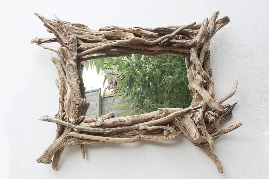 Large Driftwood Mirror,Landscape Rustic Mirror,Overmantle Drift wood Mirror 