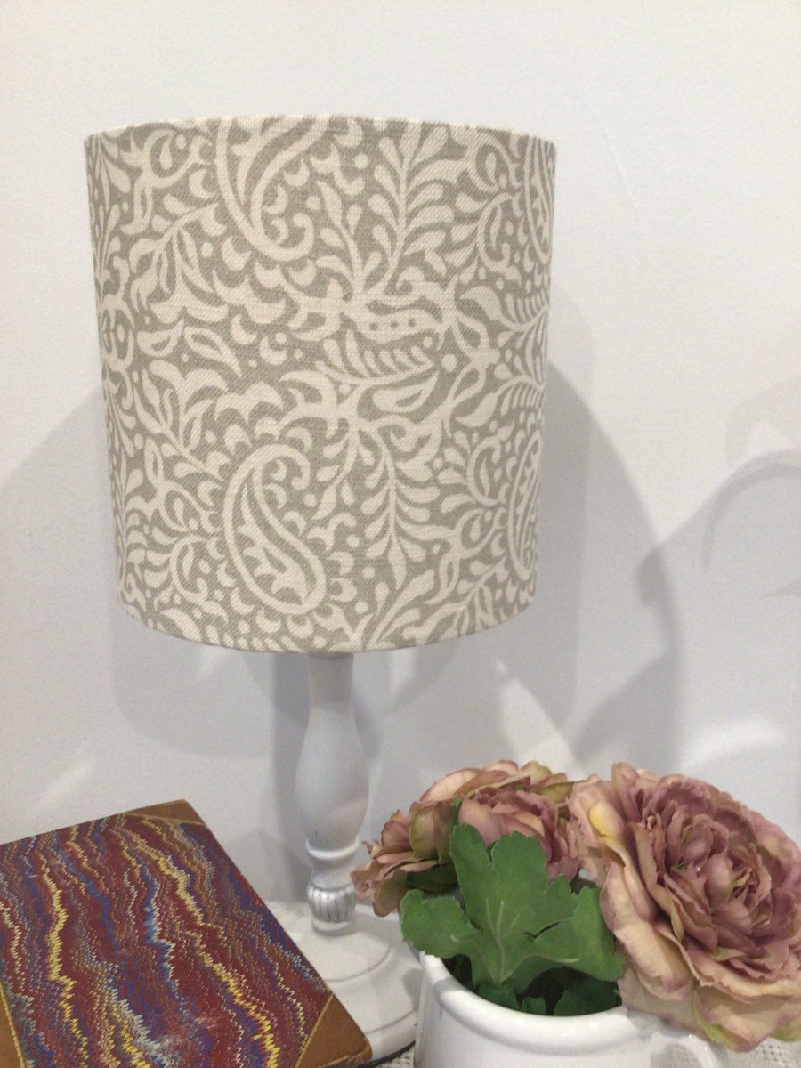 Peony and Sage lampshade in India Gustavian Grey linen - 15cm