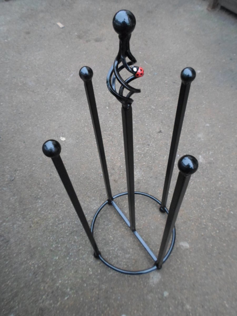 WROUGHT IRON (FORGED STEEL) CUSTOM MADE "LADYBIRD" WELLIE STAND 