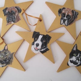 Personalised Pet Star Miniature Portrait Painting Christmas Tree Decoration Dog 