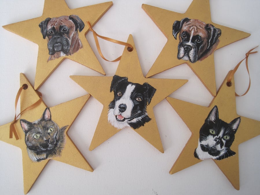 Personalised Pet Star Miniature Portrait Painting Christmas Tree Decoration Dog 