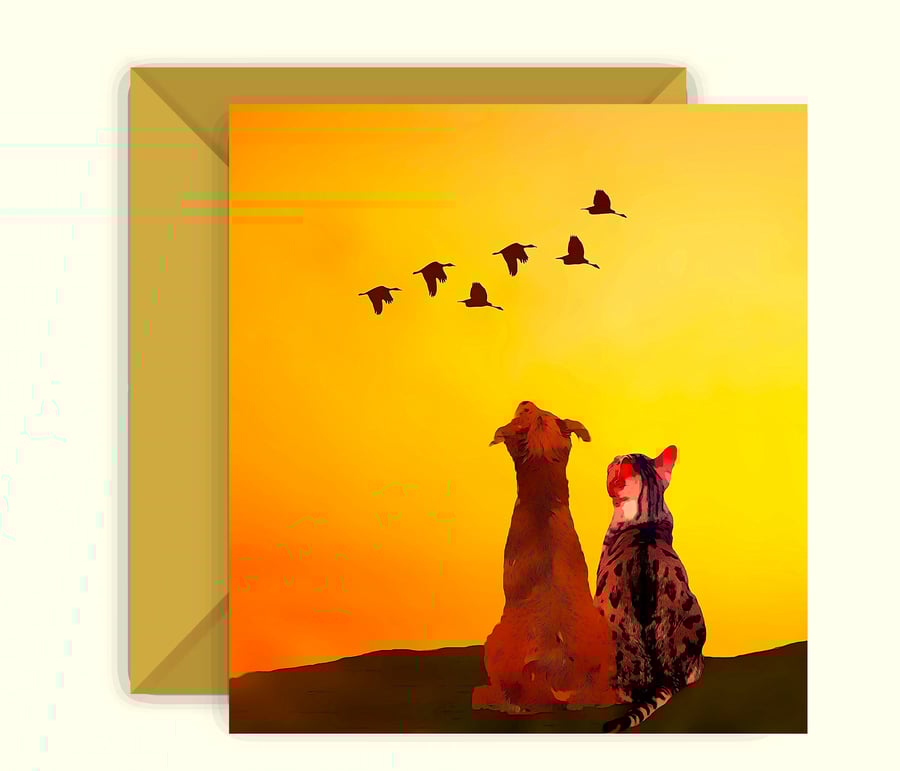 Cat and Dog Birthday, Greeting Card