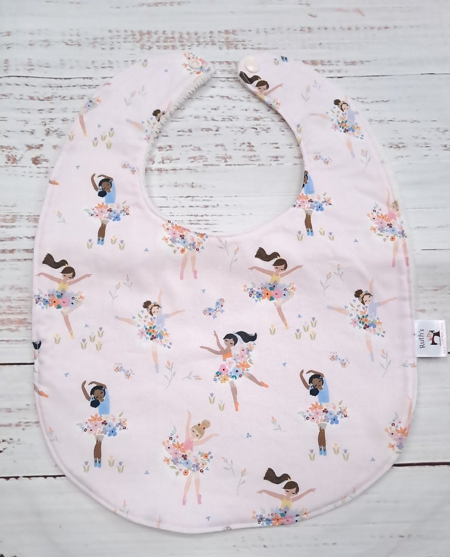 Toddler sized pink ballerina bamboo bib