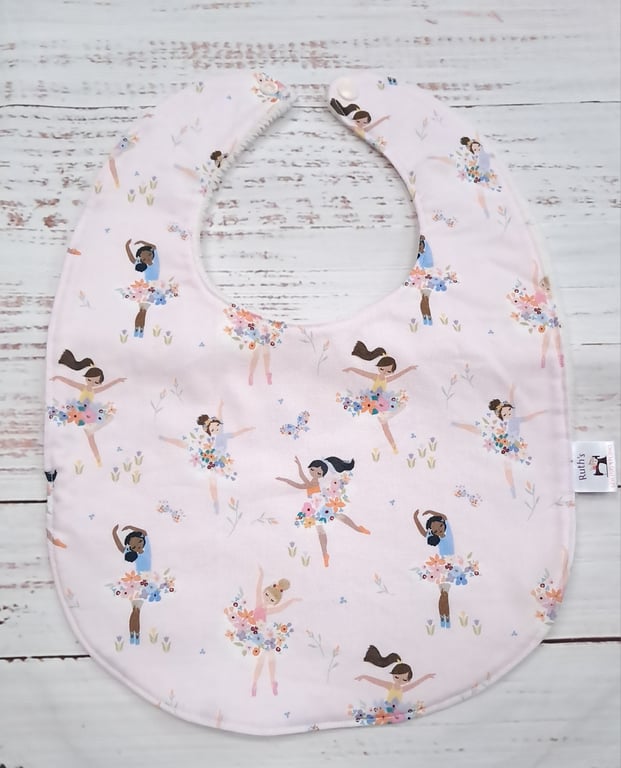 Toddler sized pink ballerina bamboo bib