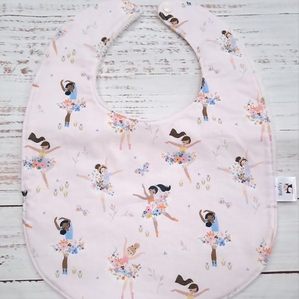 Toddler sized pink ballerina bamboo bib