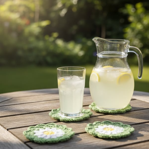 Crochet Daisy Coaster, handmade flower coffee coaster, home decor gift ideas