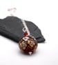 red flower lampwork glass pendant necklace