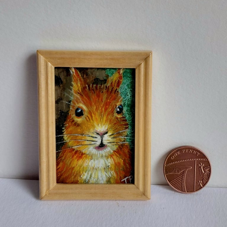 Red Squirrel Portrait Miniature Oil Painting