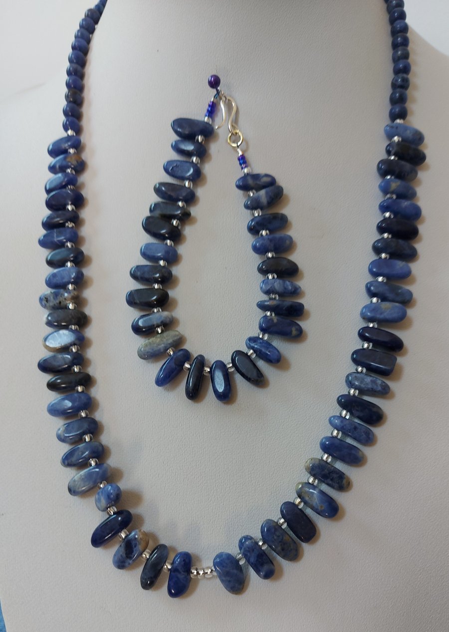 Jewellery set. Blue sodalite necklace, bracelet and earrings