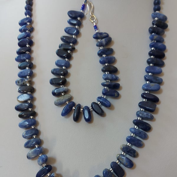 Jewellery set. Blue sodalite necklace, bracelet and earrings