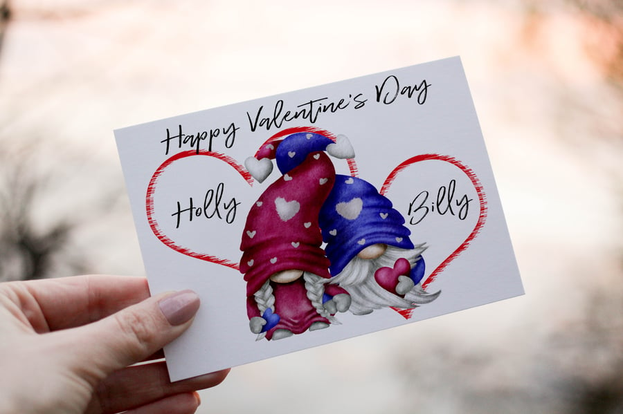 Happy Valentine's Day Gnome Valentine Card, Personalised Card for Valentine