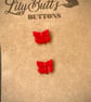 2 Vintage Red Glass Butterfly Buttons - Image 2