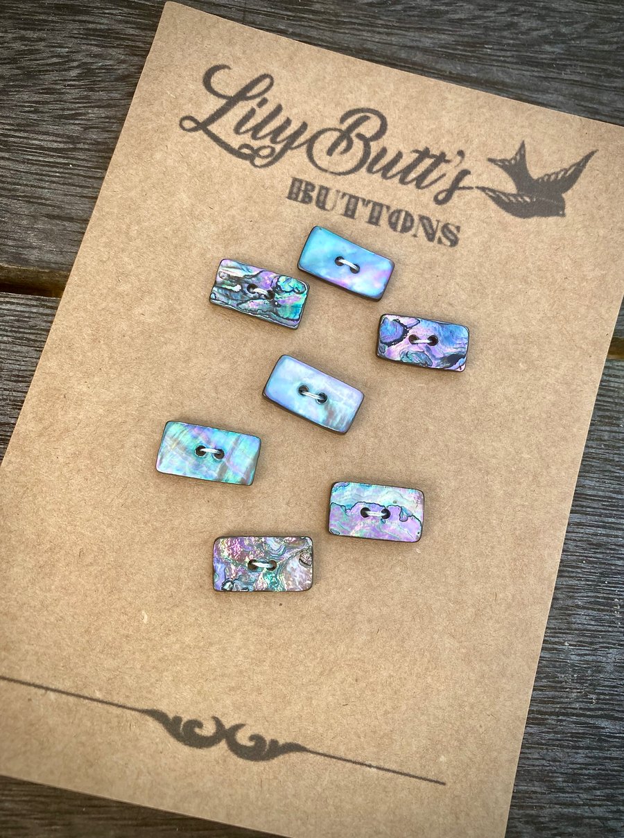 7 Vintage Paua, Abalone Shell Buttons