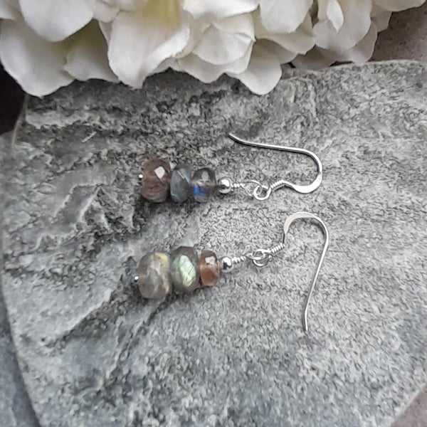 Labradorite Drop Earrings Sterling Silver