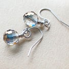 Grey Crystal Pierced Earrings, 925 Silver, Fire Polished, Hints of Blue